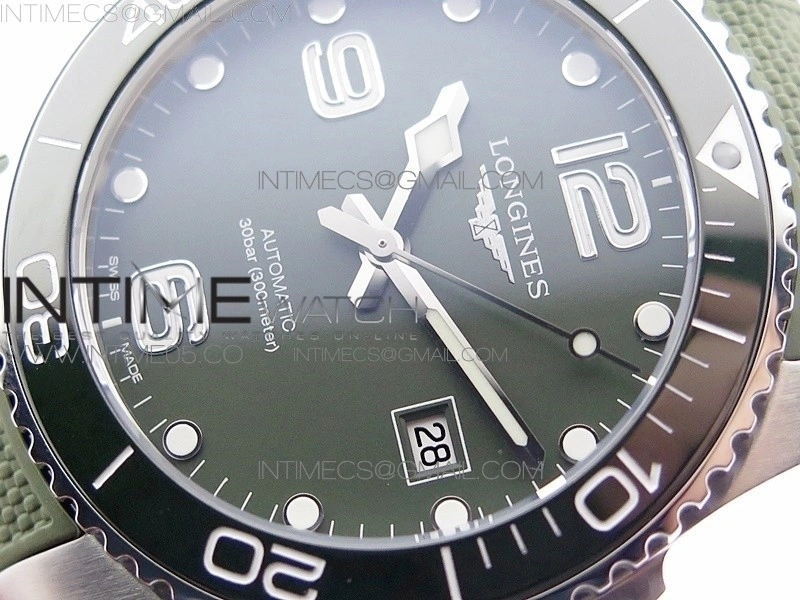 Conquest L3.840.4.56.6 Real Ceramic Bezel SS ZF 1:1 Best Edition Green dial On Green Rubber Strap A2824